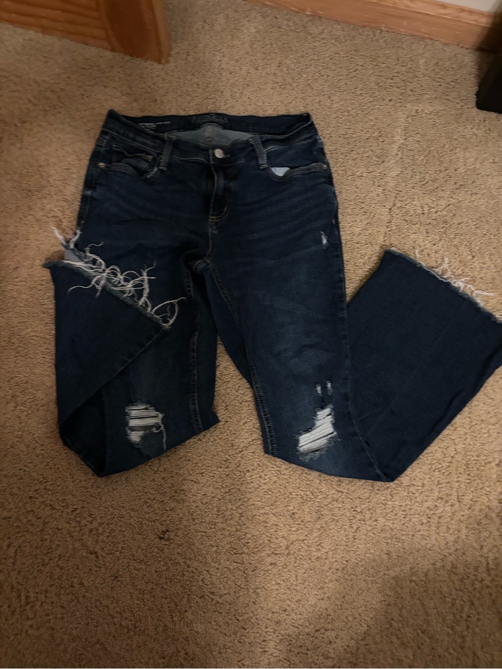 Arizona Jean Company Dark Blue Distressed Flare Jeans